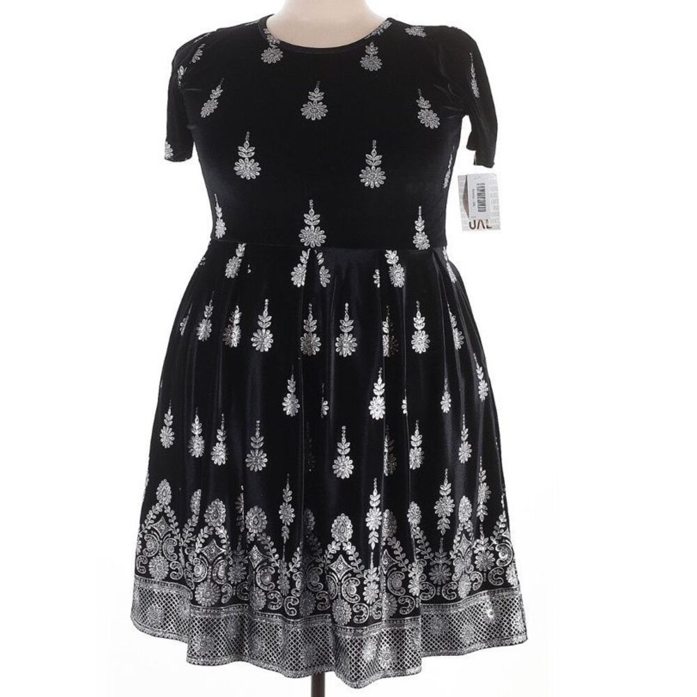 LuLaRoe Womens Dress Size 3XL Amelia Elegant‎ Black Velvet Silver Dipped NWT